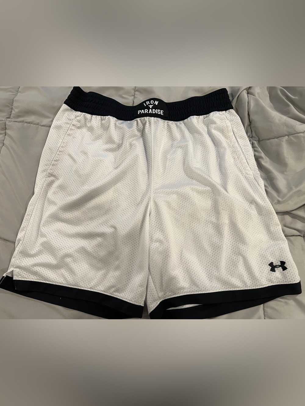 Men's Under Armour Project Rock Iron Paradise White Mesh Shorts Size XXL